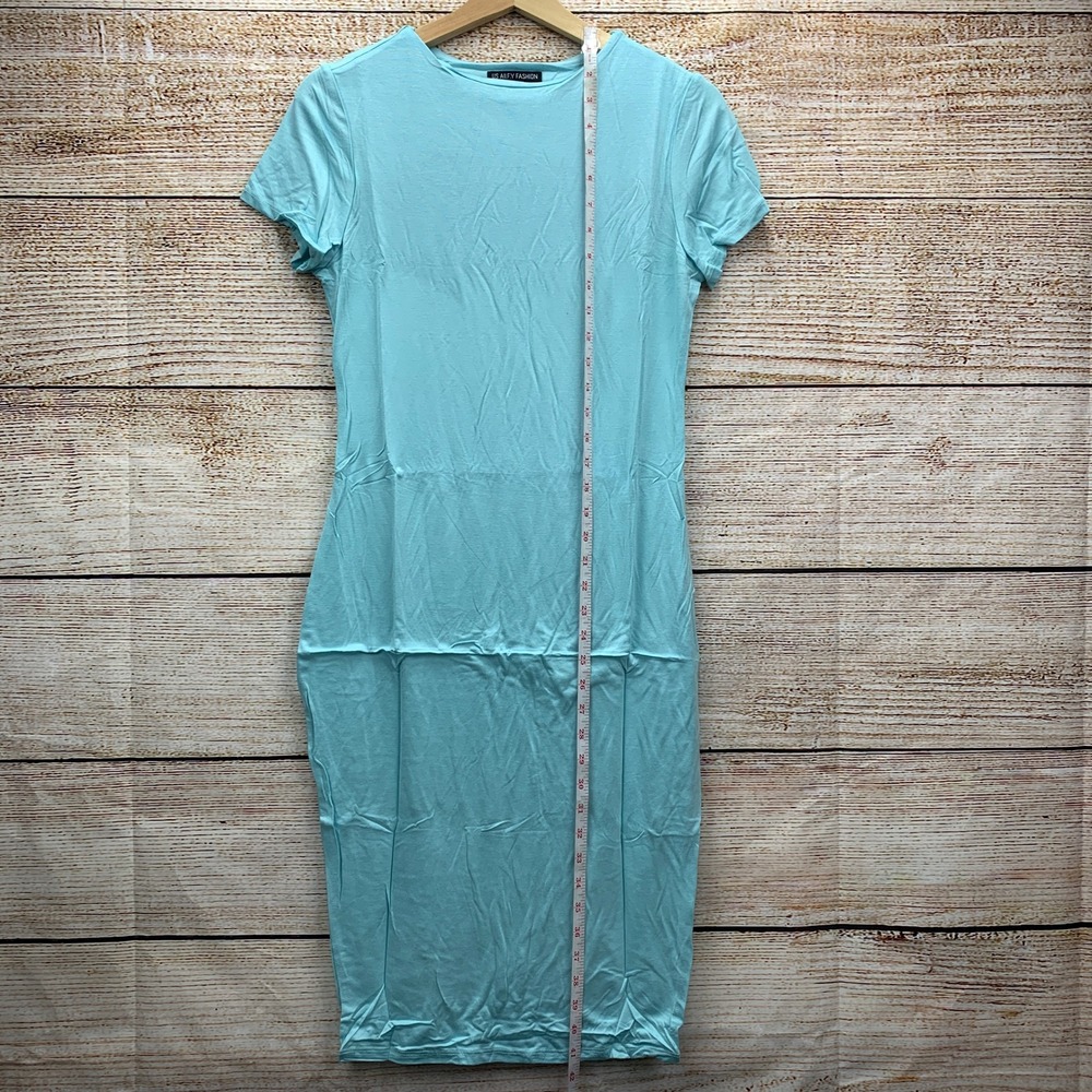 US All.F.Y FASHION Azure Blue T Shirt Dress Slim Fit Women Large New Made in USA